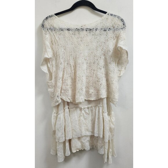 Free People Ivory Lace Layered Boho Top Women’s Size M Sheer Crochet Tunic Roman - Picture 4 of 8